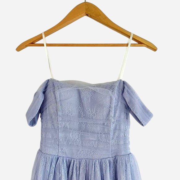 NWT Windsor Raelynn Off Shoulder Lace Ball Gown Dress Light Blue Maxi Small - Picture 5 of 9